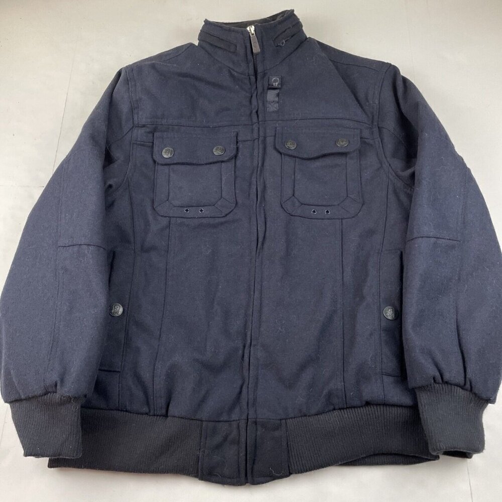 Sportier Bomber Jacket Men’s XL Wool Blend Military Hideaway Hood Quilt Lined